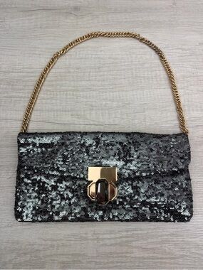 Deux Lux Sequin Shoulder Bag Black Silver Clutch Purse